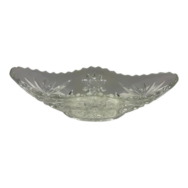 American Pressed Glass Oval Celery or Relish Dish, Starburst Pattern, Circa 1930s–1950s For Sale