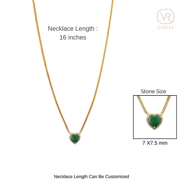Green 1.29ct Emerald Heart Necklace With Diamonds Inspired by Mid Century in 14k Gold For Sale - Image 8 of 13