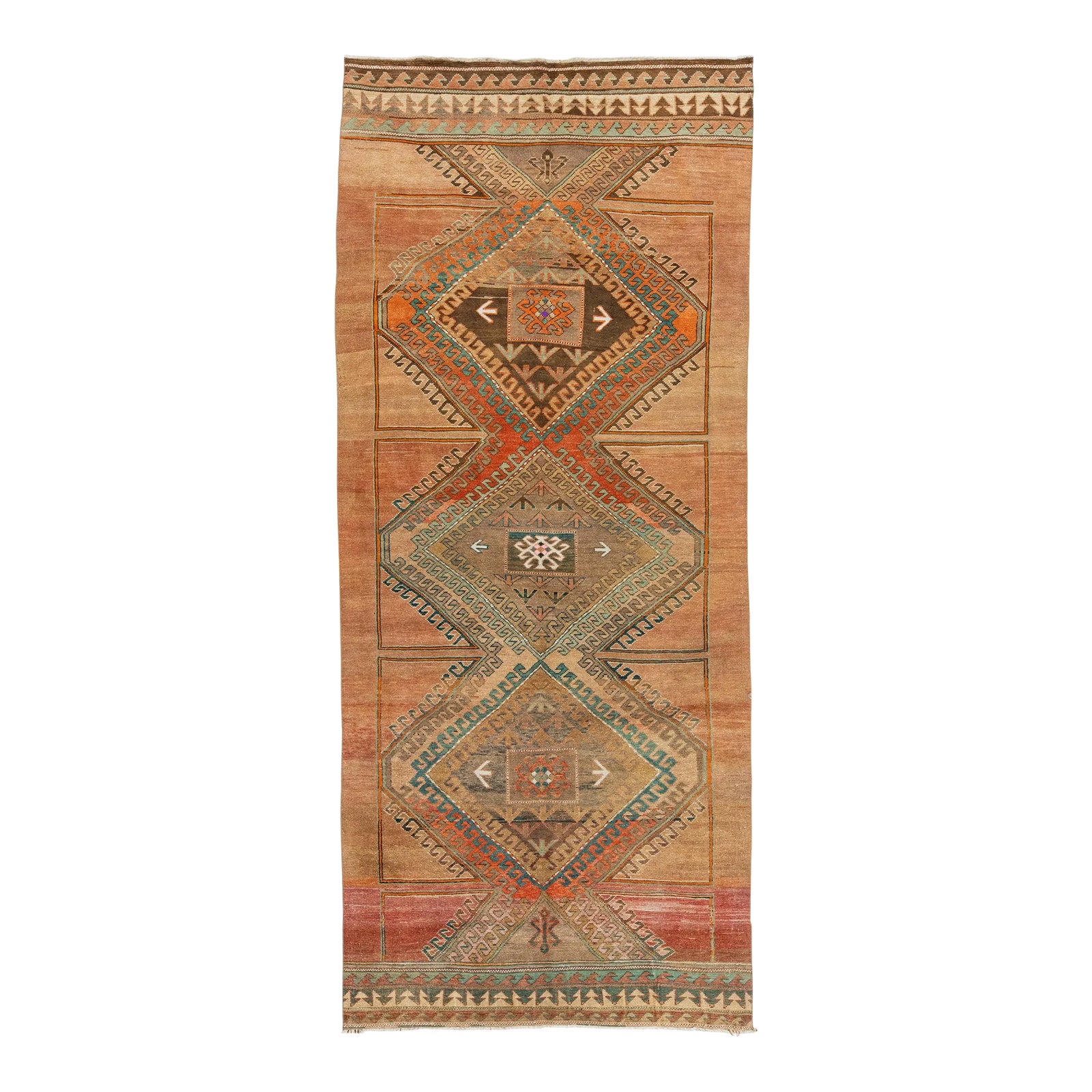 Handmade Peach Turkish Kars Vintage Wool Rug With a Tribal Design ...