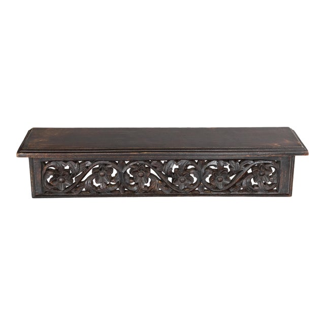 Vintage English Carved Oak Floral Wall Bracket Shelf For Sale
