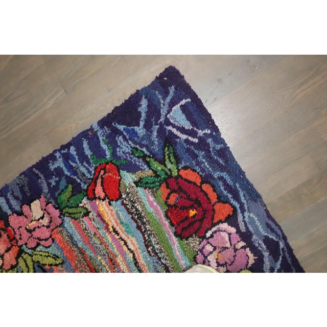 Textile Early 20th Century Zabihi Collection Dazzling Floral American Hooked Small Rug - 2'7" x 4'1" For Sale - Image 7 of 9