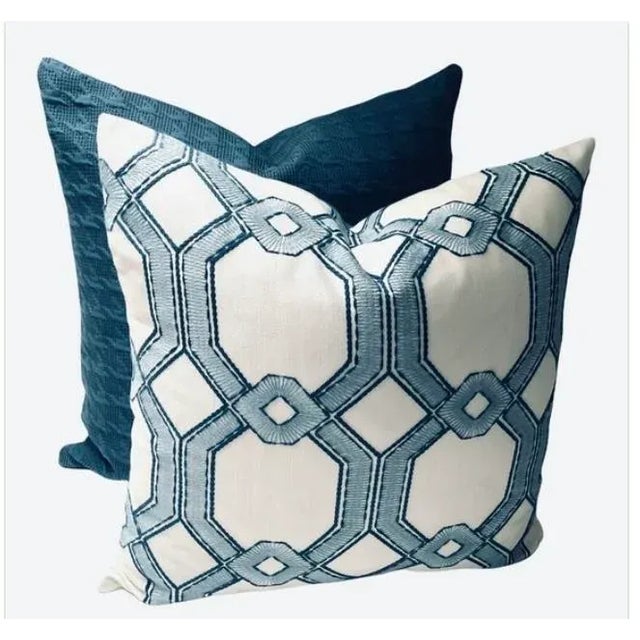 Not Yet Made - Made To Order Chinoiserie Textured Embroidery Delft Blue Pillow Cover For Sale - Image 5 of 6