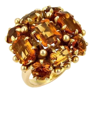 Citrine Square Cluster 14k Yellow Gold Ring - Size 6.5