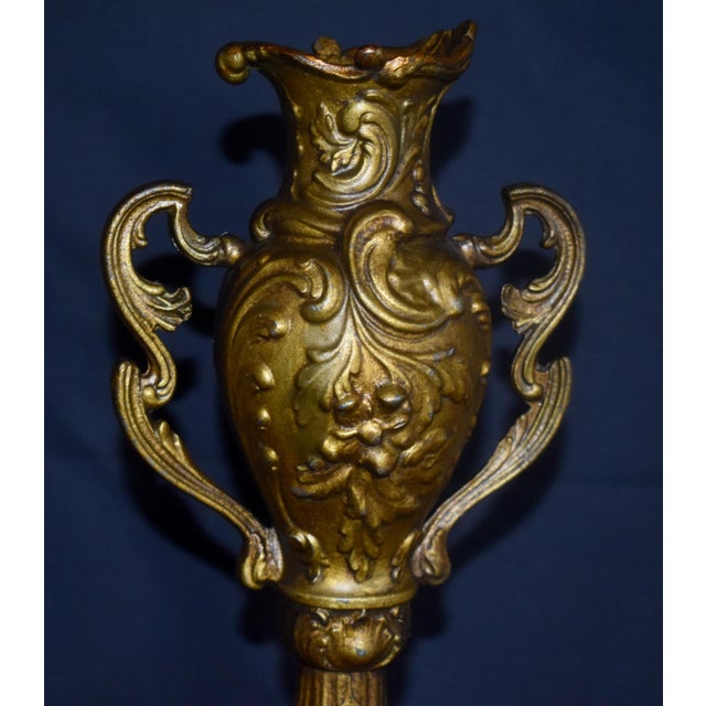 Antique French Rococo Metal Urn Vase Marble Base Mantle Garniture 19th C For Sale In Philadelphia - Image 6 of 17