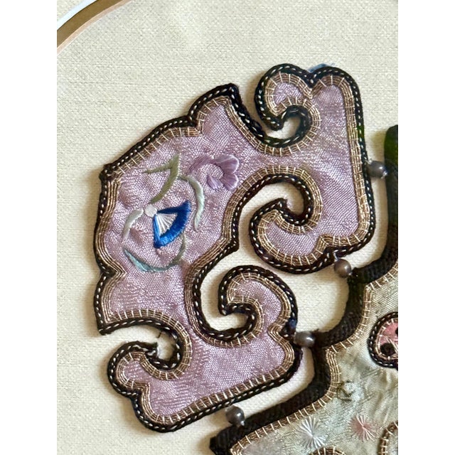 19th Century Framed Chinese Antique Embroidery Silk Collar Qing Dynasty For Sale - Image 5 of 17