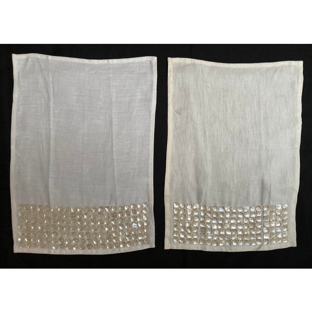 2020s Mother of Pearl Embellished Linen Contemporary Guest Towels (Set of 2) For Sale - Image 5 of 5
