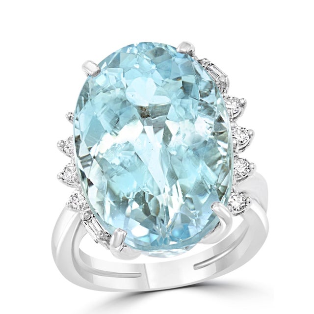 25 Carat Natural Aquamarine and Diamond Cocktail Ring 18 Karat Gold, Estate For Sale - Image 16 of 18
