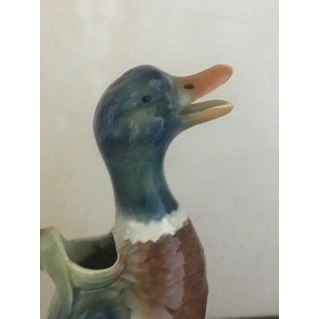 Large Antique 1940s French Majolica Duck Pitcher | Chairish