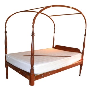 Circa 1790-1820 Sheraton Canopy Bed in Old Red Finish For Sale
