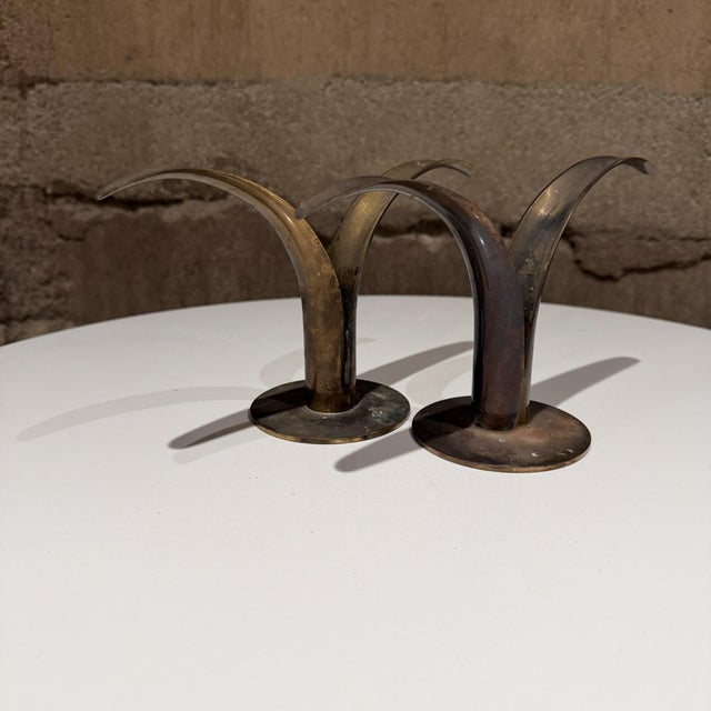 Metal Sweden by Ystad-Metall Brass Candle Holders Patinated Brass Danish Modern For Sale - Image 7 of 11