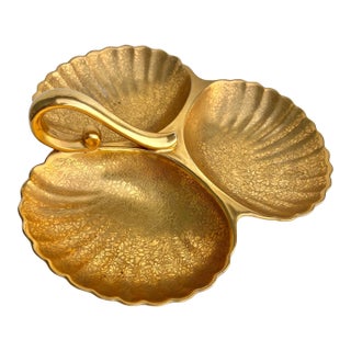 1920s Gold Divided Candy Bowl With Handle For Sale