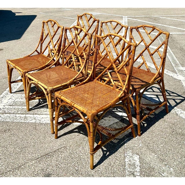 Vintage Chinese Chippendale Rattan Dining Chairs - Set of 6 For Sale - Image 9 of 12