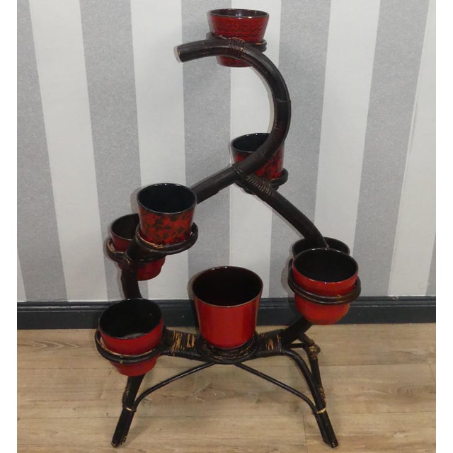 Bamboo Flower Stand with Shelf Bamboo Wood & Rattan Flower Stand, 1960s For Sale - Image 10 of 14