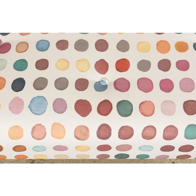 Vintage French Tufted Ottoman in Multicolor Linen Upholstery For Sale In New York - Image 6 of 15