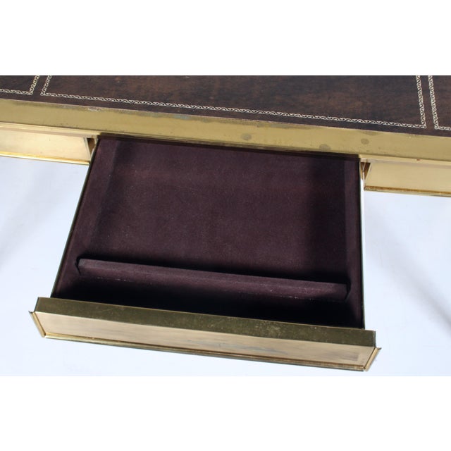 Italian Modern Brass Desk With Inset Bordered Leather Surface For Sale - Image 6 of 18