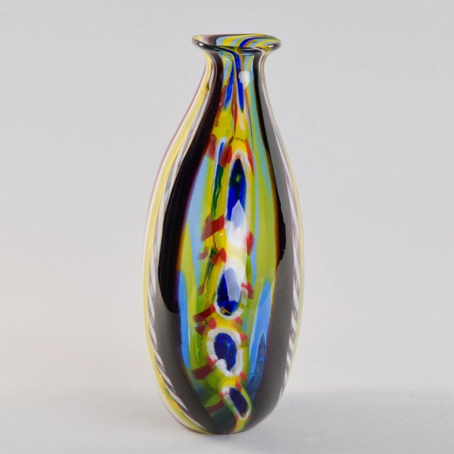 Yellow Vintage Multi Color Signed Fabiano Zanchi Murano Glass Vase For Sale - Image 8 of 10
