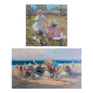 Impressionist Coastal & Countryside, Oil on Board Paintings, Set of 2 For Sale