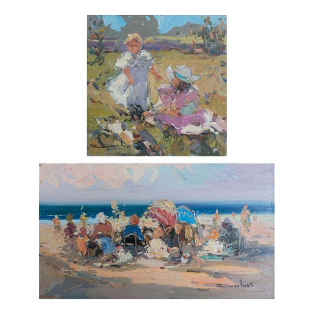 Impressionist Coastal & Countryside, Oil on Board Paintings, Set of 2 For Sale