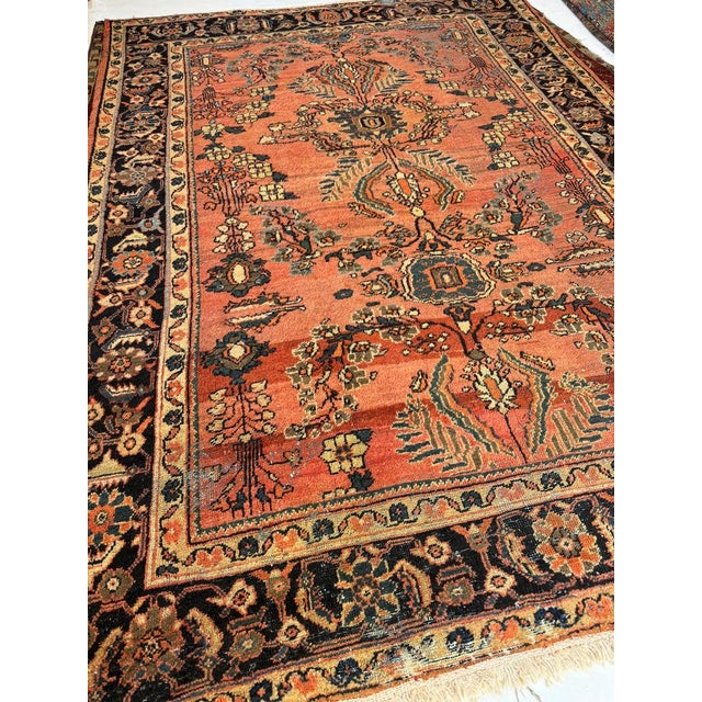 Persian Antique Persian Lilihan Mahal Rusty-Coral Red Abrash Rug 8.8 x 12.4 For Sale - Image 3 of 6