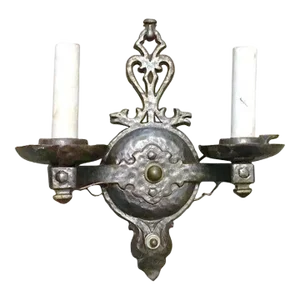 Vintage Wrought Iron Double Arm Wall Sconce