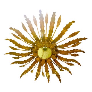 Large Spanish Sunburst Flush Mount in Gilt Metal, 1950 For Sale