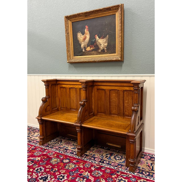 Wood Antique French Pew Bench Double Seat Oak For Sale - Image 7 of 18