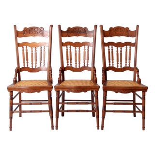 Antique Eastlake Revival Cane Seat Dining Chairs Set of 3 For Sale