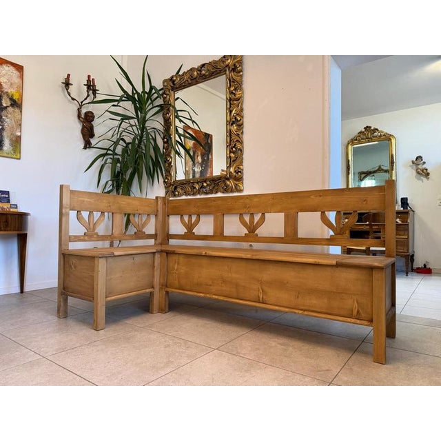 Farmhouse Corner Bench with Storage Function in Natural Wood For Sale - Image 15 of 15