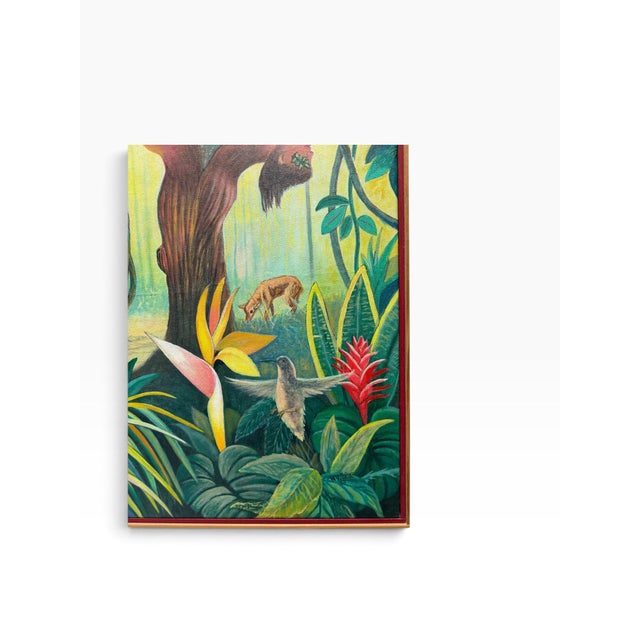 Surrealism N. Villalta Signed 2008 Surrealist Anthropomorphic Jungle Landscape Painting For Sale - Image 3 of 7