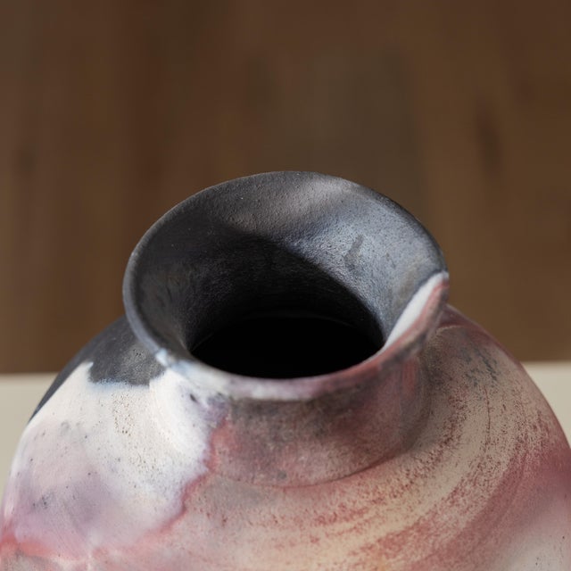 Cream Large 16" Statement Pit Fired Studio Pottery Urn Vase For Sale - Image 8 of 13
