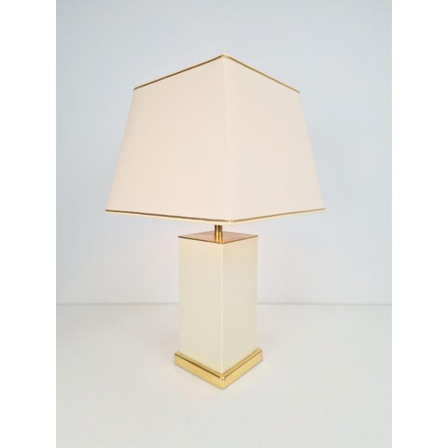 1970s Vintage Brass and Cream Table Lamp from Maison Charles, 1970s For Sale - Image 5 of 9