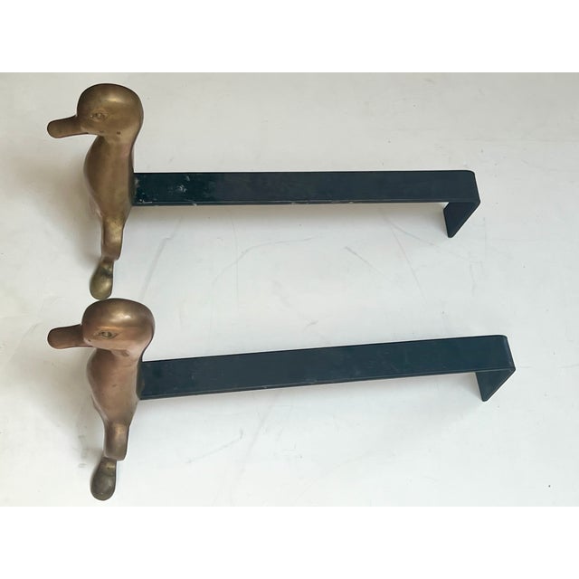 Brass 1970s French Mid-Century Modern Stylized Brass Duck Andirons - A Pair For Sale - Image 8 of 10