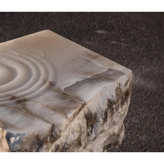 Contemporary Aqua Fossil Drop Sculpture Side Table in Alabaster by Amarist Studio For Sale - Image 3 of 8