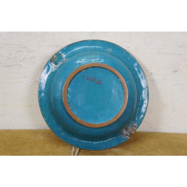 Metal Mid 20th Century Chinese Cloisonne Red & White Crysthanamum Cigarette Cigar Ashtray Dish 5" For Sale - Image 7 of 14