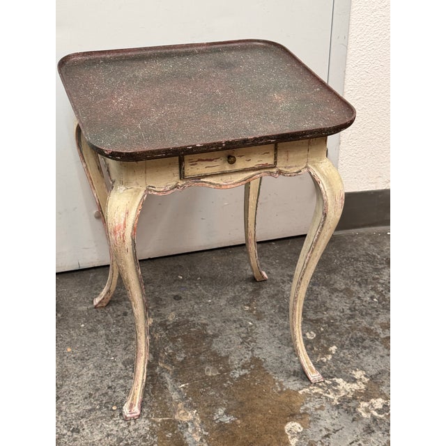 Traditional Swedish Faux Porphyry Top Side Table + Drawer, Vintage For Sale - Image 3 of 12