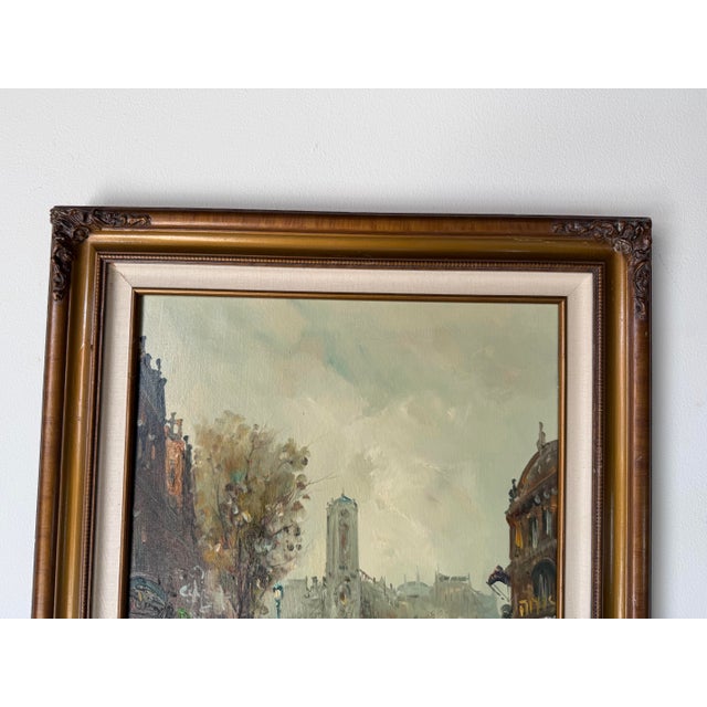 1960’s Vintage Impressionist Parisian Street Scene Oil on Canvas Painting, Framed For Sale - Image 10 of 11