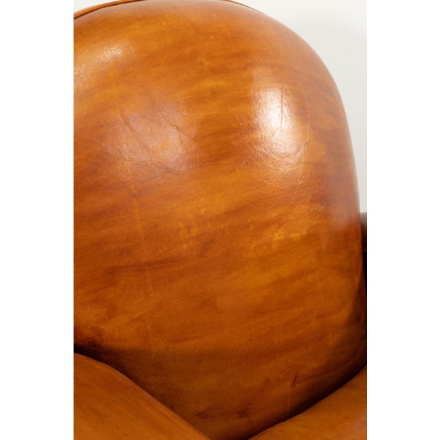 Brown Pair of Artisan-Made Cognac Leather Armchairs For Sale - Image 8 of 8