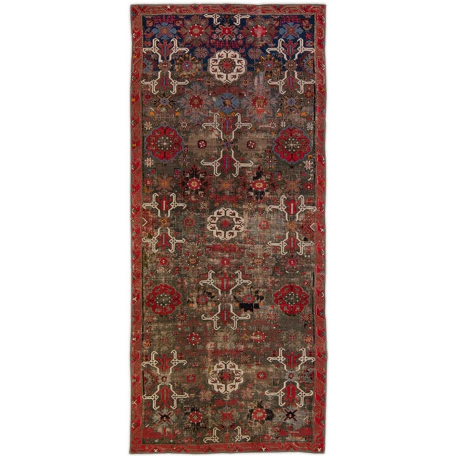 Antique Malayer Handmade Floral Pattern Brown Gallery Wool Rug For Sale - Image 11 of 11
