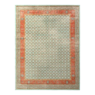 Rug & Kilim’s Oversized Border Rug in Mint and Rust, 13x19 For Sale