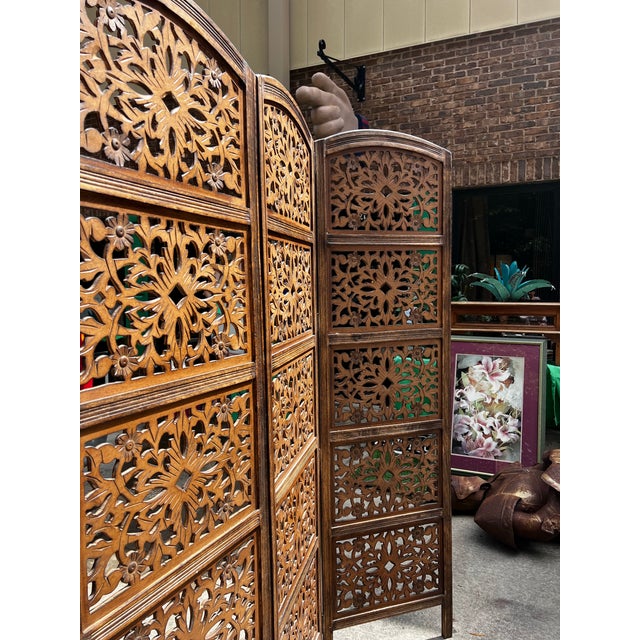 Mid-Century Modern 1970s Hand Carved Wooden Large Screen/Room Divider For Sale - Image 3 of 11