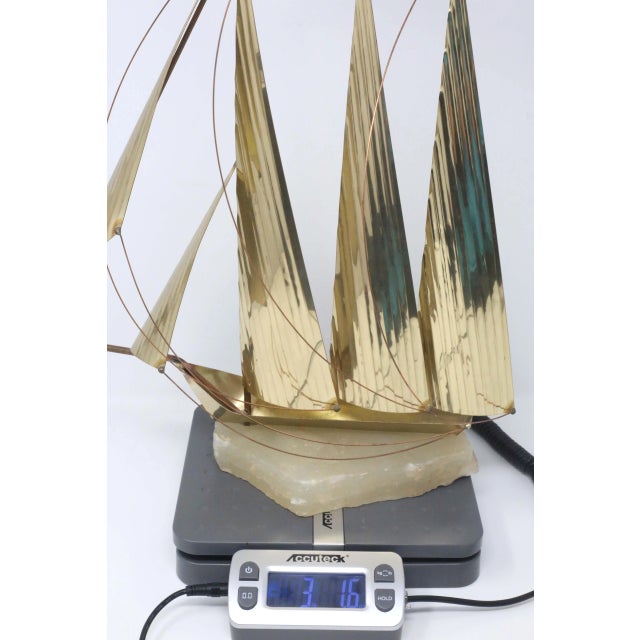 Vintage 15" Tall Brass Clipper Ship on Marble Base Sailboat Office or Desk Decor For Sale - Image 12 of 13
