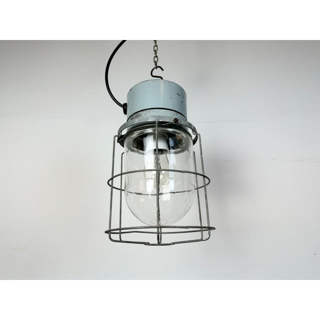 Gray Industrial Aluminium Cage Light with Clear Glass from Elektrosvit, 1970s For Sale - Image 8 of 15