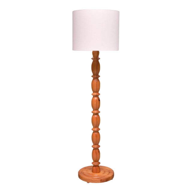 Swedish Modern Floor Lamp in Carved Pine, 1960s For Sale