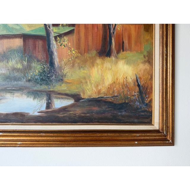 1970s Vintage Rural Autumn Landscape Oil on Canvas Painting – Wood Frame For Sale - Image 9 of 12