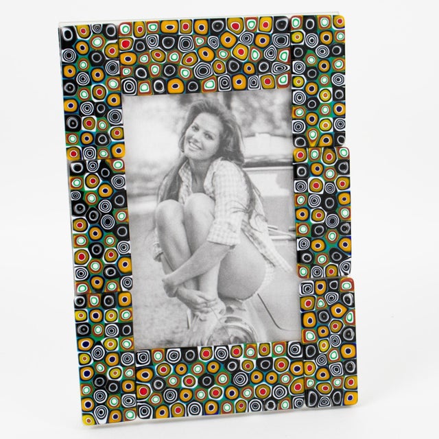 This stunning Murano art glass picture frame was hand-crafted in Italy in the 1990s. Murano mosaic, colorful Murrine...