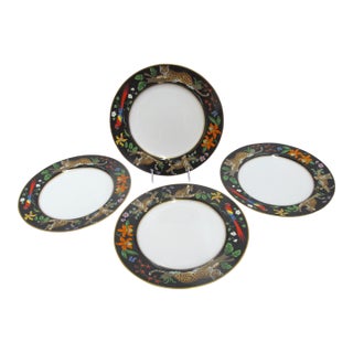 Lynn Chase 1988 Safari Jaguar Jungle Cat 24 Karat 10 7/8" Dinner Plate Set of 4 For Sale