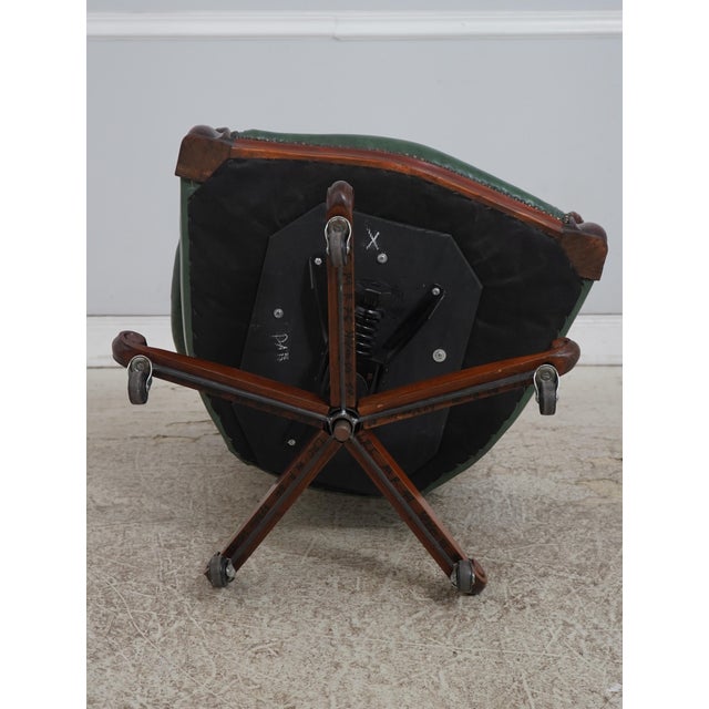 Carved Mahogany Frame Green Leather Office Desk Chair For Sale - Image 18 of 18