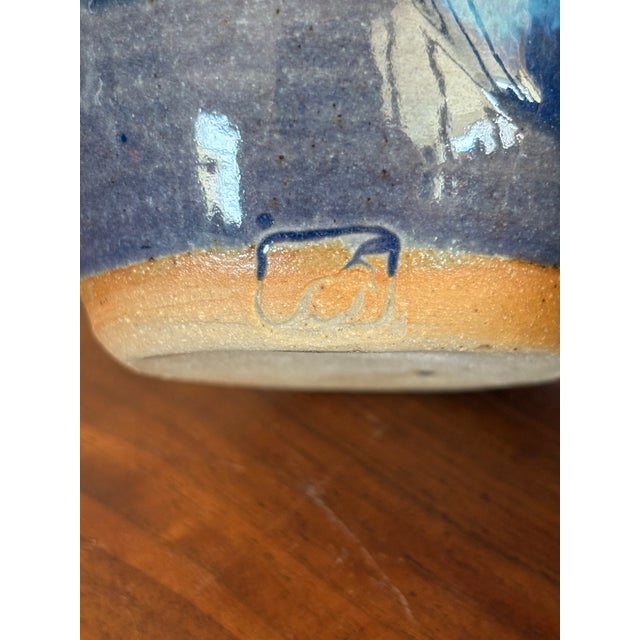 Ceramic Midcentury Cabinet Vase – Blue & Teal Drip Glaze For Sale - Image 7 of 7