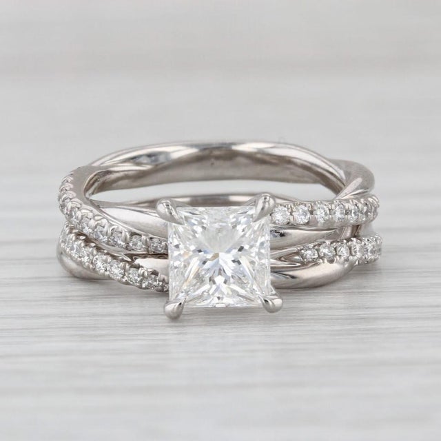 1.64ctw Diamond Engagement Ring Wedding Band Bridal Set Platinum Size 6 Gia For Sale - Image 9 of 9