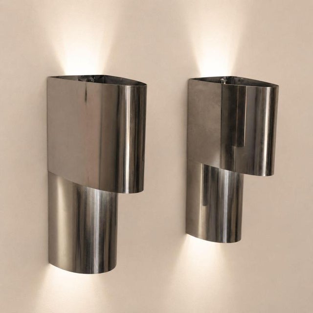 Italian Sconces Curved Steel Wall Lights by Edera Radici for SAGIM, 1970s, Set of 2 For Sale - Image 4 of 8